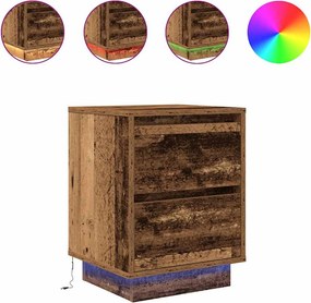 vidaXL 2 db antik fa éjjeliszekrények LED világítással 38x34x50 cm