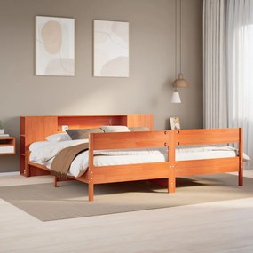 barna tömör fenyőfa könyvespolcos ágy matrac nélkül 200 x 200cm