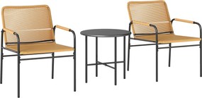 Outsunny 3 részes Rattan Bistro Szett, Ülőgarnitúra, Kert Szett 2 Kerti Fotel, Kávézó Asztal, Balkon Bútor Szett Kerthez, Teraszhoz, Acél, Sárga | Aos
