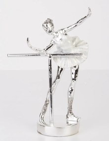 Bond design magasfényű ezüst fém balerína asztali dekorációs szobor 20,5x14x7cm