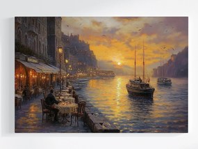 Vászonkép Canvas Város Sétány Csatorna Víz Hajók Kávézó 60x40