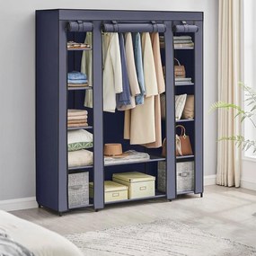 Szövet szekrény, összecsukható szekrény ruhatartóval, sötétkék