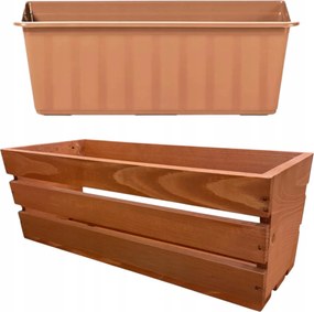 Erkélyláda fa tik 60cm fedő virágtartó műanyag betét