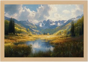 Poszter Keret Fa Hegyek Tó Völgy Panoráma Hó Csúcsok 60x40