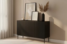 Nicole komód 150 cm fiókokkal és polcokkal - matt fekete / fekete lábak