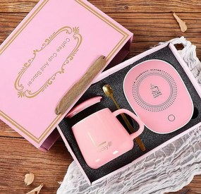 Lucky kerámia bögre szett elektromos melegítővel díszdobozban - pink