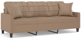 3 személyes cappuccino színű műbőr kanapé díszpárnákkal 180 cm