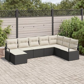 8 darabos kerti kanapészett párnákkal, fekete poli rattan, 2 fős kerti kanapé párnákkal, fekete poli rattan
