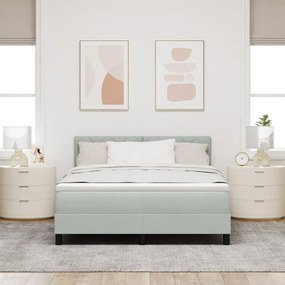 Boxspring Ágy Mattal &amp; LED Fény Világosszürke 160x200 cm Bársony