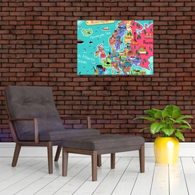 Kép - gyermek térkép Európa (üvegen) (70x50 cm)