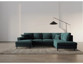 Petróleum színű bársony kinyitható tárolóhelyes sarokkanapé (jobb oldali-U alakú) Kyoto – Cosmopolitan Design