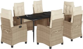 vidaXL 7 részes bézs polyrattan kerti étkezőgarnitúra párnákkal