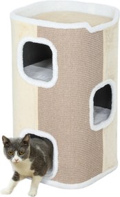 PawHut 74cm Magas Kaparóhenger Háromszintes Macska Henger Párnával és Plüss Peremmel, Macska Barlang, Macska Fa Kismacskáknak, Beige+Fehér | Aosom
