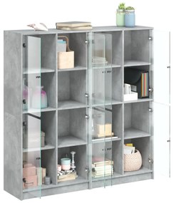 betonszürke szerelt fa könyvespolc ajtókkal 136 x 37 x 142 cm