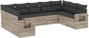 vidaXL 9 részes világosszürke polyrattan kerti ülőgarnitúra párnával