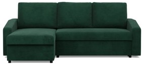 Zeus sarokkanapé, 2 ágyneműtartóval, döntött kartámasz, kordbársony, univerzális oldal, bonell töltet, zöld