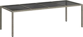 vidaXL szürke edzett üveg és polyrattan kerti asztal 250 x 100 x 75 cm