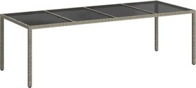 vidaXL szürke edzett üveg és polyrattan kerti asztal 250 x 100 x 75 cm