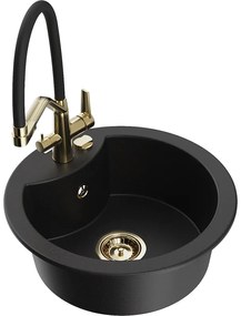 Mexen Diego, 1 kamrás gránit mosogató 488x488x167 mm és Duo mosogató csaptelep, fekete, 6512-77-671701-57-G