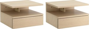 HOMCOM 2 db F Floating Ágytáblák Fali Éjjeli Széktartó 1 Fiókkal és Nyitott Polccal a Hálószobához 35x32x22.5 cm Tölgy | Aosom