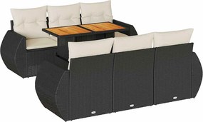 vidaXL 7 részes fekete polyrattan kerti ülőgarnitúra párnával