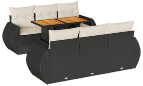 vidaXL 7 részes fekete polyrattan kerti ülőgarnitúra párnával