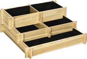 Outsunny Emelt Kerti Ágyás Fa, 3-Szintes Ültető Ágy, Hidegkeret Textil Béleléssel, Virágágyás Zöldségágy 93x93x35cm Erkélyre, Kertbe, Virágok, Zöldség