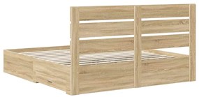 vidaXL Ágykeret fiókkal fejtámlával Sonoma tölgy 200 x 200 cm Faanyag