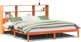 vidaXL barna tömör fenyőfa könyvespolcos ágy matrac nélkül 180 x 200cm
