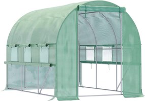 Outsunny Zöld Alagút Üvegház, 2,95 x 2 x 2 m Üvegház Rolós Ablakkal, UV Védelemmel, Szélálló Paradicsomház, Kerthez és Erkélyhez, Acél | Aosom