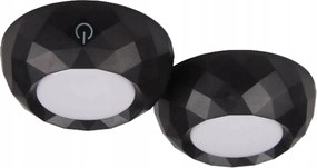2x LED-es öntapadós szekrénylámpa kerek Fekete szekrénylámpa