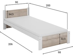Ágy IKAROS 90 x 200 cm, tölgy artisan/szürke Ágyrács: Léces ágyrács, Matrac: Somnia matrac 18 cm