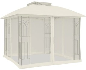 krémszínű acél dupla tetős pavilon hálós falakkal 2,94 x 2,94 m