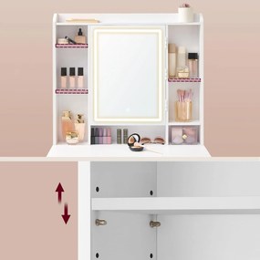 Sminkasztal led-világítással, székkel, felhőfehér színben