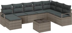 vidaXL Kanapé Szett párnával 9 pcs Szürke polirattan