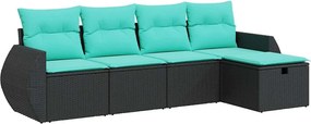 vidaXL 5 részes fekete polyrattan kerti kanapészett párnákkal
