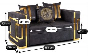 Kétszemélyes kanapé fekete/arany színben PALLAZO 2S