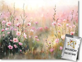 Fotótapéta Flizelina Rózsaszín Rét Virágok Tavasz Reggel 150x105 ragasztó