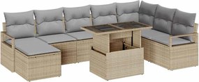 vidaXL Kerti Kanapé Szett párnával 9 pcs bézs és világosszürke