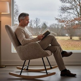 Hintaszék, relaxációs szék kordbársony kárpitozással, bézs-khaki színű