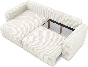 Krémszínű kordbársony kinyitható-tárolóhelyes sarokkanapé (bal oldali-heverő résszel) Kona – Makamii