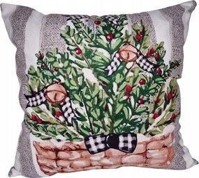 Karácsonyi párnahuzat Erdei kosár csengettyűkkel 45x45