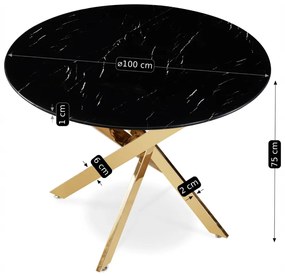 BALI asztal, 100 cm, fekete márvány/arany