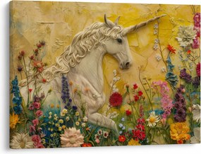 Kép - Egyszarvú virágokkal (70x50 cm)