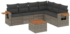 vidaXL 7 részes szürke polyrattan kerti ülőgarnitúra párnákkal