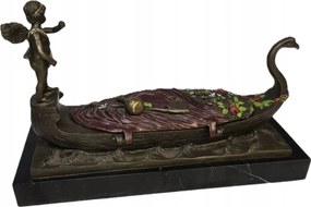 Figura Bronz szobor Gondola Márvány alap Angyalka ékszerdoboz