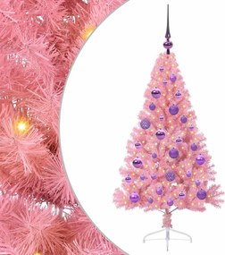 vidaXL Mesterséges, előre világított karácsonyi fa Rózsaszín 120 cm