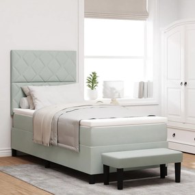 Box Spring Ágy Matraccal és Paddal Világosszürke 90x190 cm Bársony