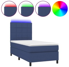 kék szövet rugós és LED-es ágy matraccal 100x200 cm