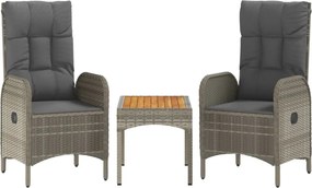 vidaXL 3 részes szürke polyrattan kerti ülőgarnitúra párnákkal